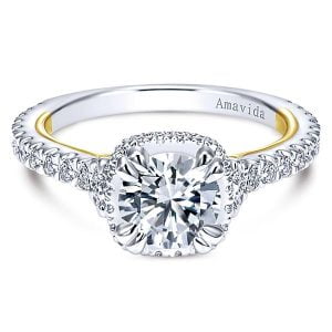 18k Yellow/white Gold Round Halo Diamond Engagement Ring
