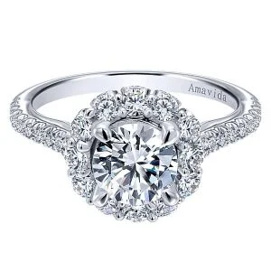 18k White Gold Amavida Round Halo Diamond Engagement Ring