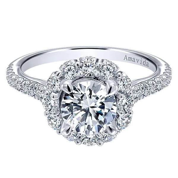 18k White Gold Amavida Round Halo Diamond Engagement Ring