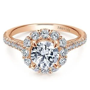 18k Rose Gold Amavida Round Halo Diamond Engagement Ring