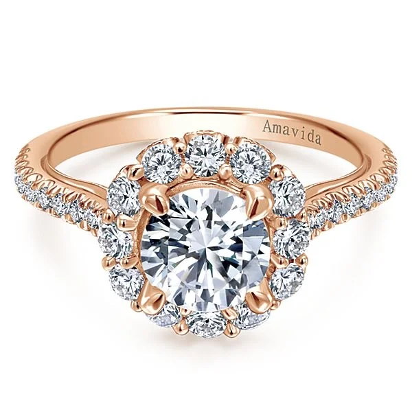 18k Rose Gold Amavida Round Halo Diamond Engagement Ring