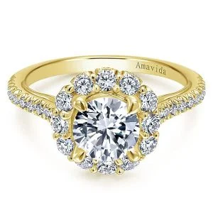 18k Yellow Gold Amavida Round Halo Diamond Engagement Ring