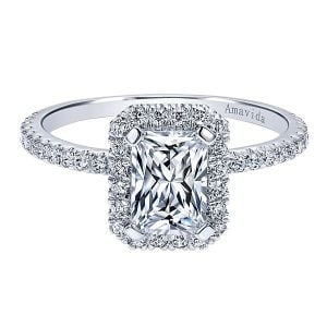 18k White Gold Emerald Cut Halo Diamond Engagement Ring