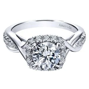 18k White Gold Amavida Round Halo Diamond Engagement Ring
