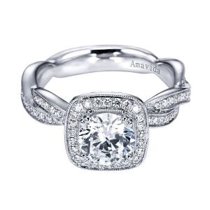 Vintage 18k White Gold Round Halo Diamond Engagement Ring
