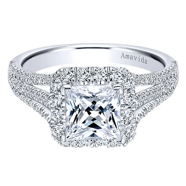 18k White Gold Amavida Princess Cut Halo Diamond Engagement Ring
