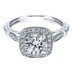 Vintage 18k White Gold Round Halo Diamond Engagement Ring
