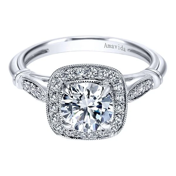 Vintage 18k White Gold Round Halo Diamond Engagement Ring