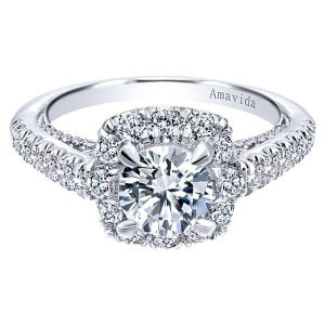 18k White Gold Amavida Round Halo Diamond Engagement Ring