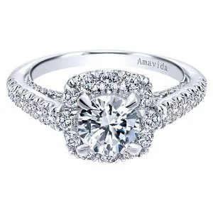 18k White Gold Amavida Round Halo Diamond Engagement Ring