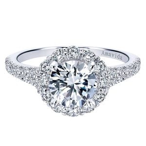18k White Gold Amavida Round Halo Diamond Engagement Ring