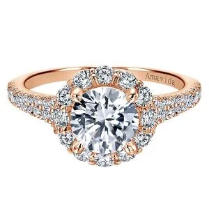 18k Rose Gold Amavida Round Halo Diamond Engagement Ring