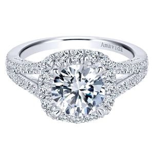 18k White Gold Amavida Round Halo Diamond Engagement Ring