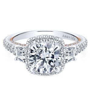 18k White/Rose Gold Round Halo Diamond Engagement Ring