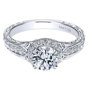 Vintage Platinum Round Halo Diamond Engagement Ring