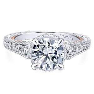 18k White/Rose Gold Round Halo Diamond Engagement Ring