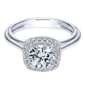 Vintage 18k White Gold Round Halo Diamond Engagement Ring