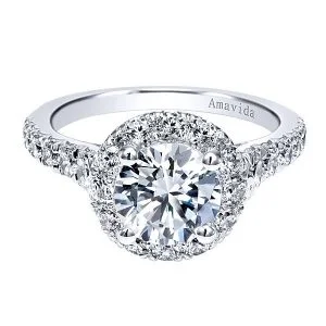 18k White Gold Amavida Round Halo Diamond Engagement Ring