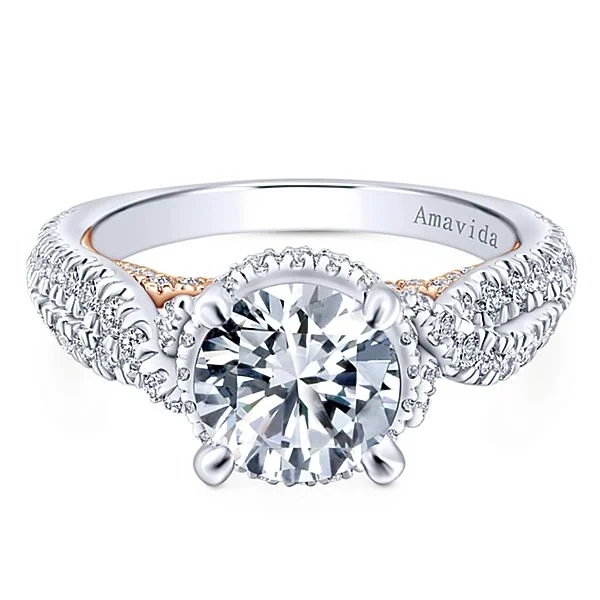 18k White/Rose Gold Round Halo Diamond Engagement Ring