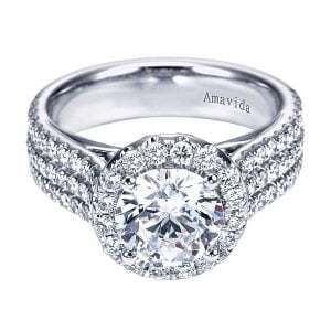 18k White Gold Round Halo Diamond Engagement Ring