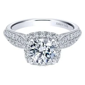 Vintage 18k White Gold Round Halo Diamond Engagement Ring