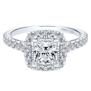18k White Gold Amavida Princess Cut Halo Diamond Engagement Ring