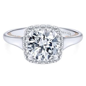 18k White/Rose Gold Round Halo Diamond Engagement Ring