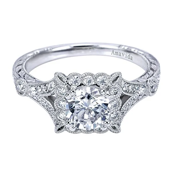 Vintage Platinum Round Halo Diamond Engagement Ring