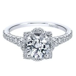 18k White Gold Amavida Round Halo Diamond Engagement Ring