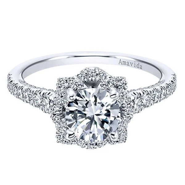 18k White Gold Amavida Round Halo Diamond Engagement Ring