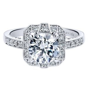 18k White Gold Amavida Round Halo Diamond Engagement Ring