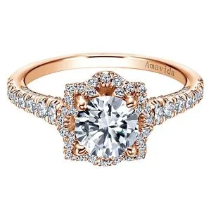 18k Rose Gold Amavida Round Halo Diamond Engagement Ring