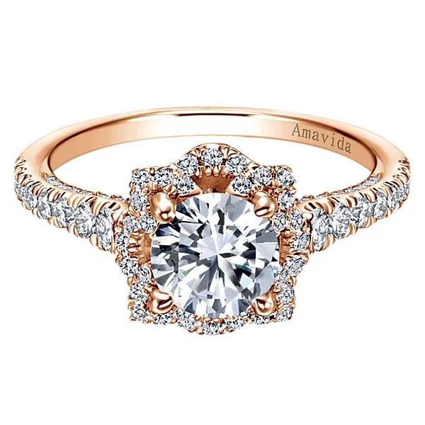 18k Rose Gold Amavida Round Halo Diamond Engagement Ring