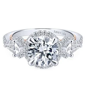 18k White/Rose Gold Round Halo Diamond Engagement Ring