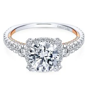 18k White/Rose Gold Round Halo Diamond Engagement Ring