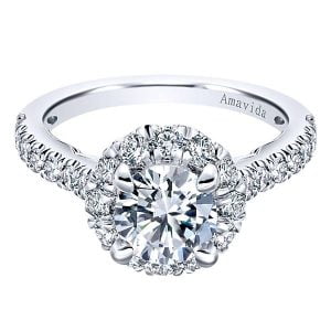 18k White Gold Amavida Round Halo Diamond Engagement Ring