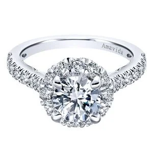 18k White Gold Amavida Round Halo Diamond Engagement Ring