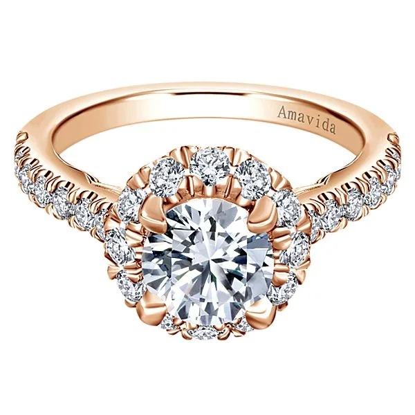 18k Rose Gold Amavida Round Halo Diamond Engagement Ring