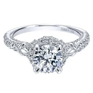 18k White Gold Amavida Round Halo Diamond Engagement Ring