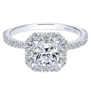 18k White Gold Princess Cut Halo Diamond Engagement Ring