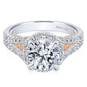 18k White/Rose Gold Round Halo Diamond Engagement Ring