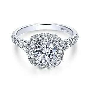 18k White Gold Round Double Halo Diamond Engagement Ring