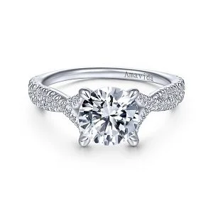 18k White Gold Round Twisted Diamond Engagement Ring