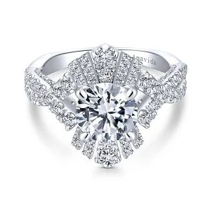 Vintage 18k White Gold Round Twisted Diamond Engagement Ring