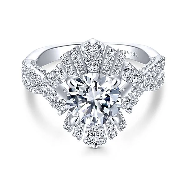 Vintage 18k White Gold Round Twisted Diamond Engagement Ring