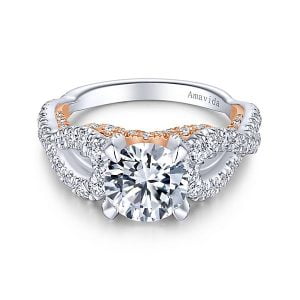18k White/Rose Gold Round Twisted Diamond Engagement Ring
