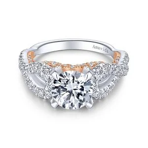 18k White/Rose Gold Round Twisted Diamond Engagement Ring