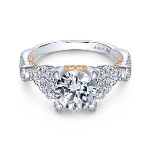 18k White/Rose Gold Round Twisted Diamond Engagement Ring