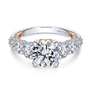 18k White/Rose Gold Round Straight Diamond Engagement Ring