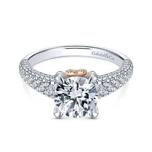 18k White/Rose Gold Round Straight Diamond Engagement Ring